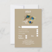 Pfauenfeather plume gold blau schlicht minimalisti RSVP karte (Vorderseite)