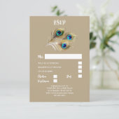 Pfauenfeather plume gold blau schlicht minimalisti RSVP karte (Stehend Vorderseite)