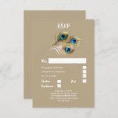 Pfauenfeather plume gold blau schlicht minimalisti RSVP karte (Vorne/Hinten)
