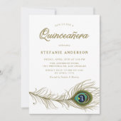 Pfauenfeather Quinceañera Einladung (Vorderseite)