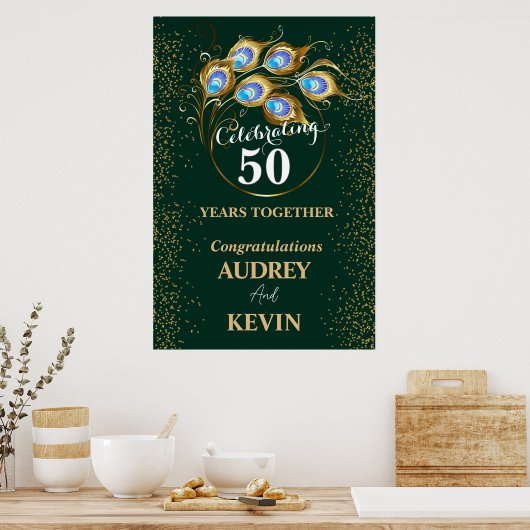 Pfauenfeathers 50. Hochzeitstag Poster (Küche)