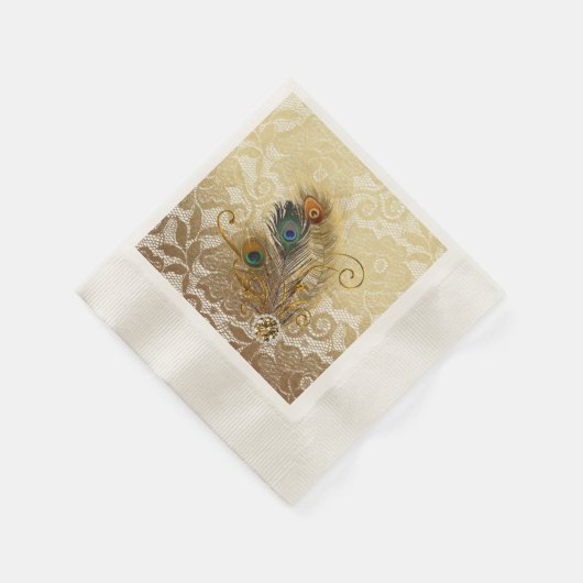 Pfauenfeathers auf Tellern aus Gold Lace Paper Serviette (Ecke)