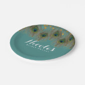 Pfauenfeathers & Gold Dots JEDES FARBParty Pappteller (Schrägansicht)