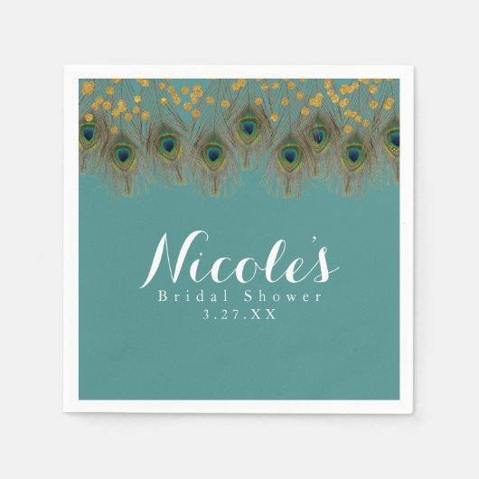 Pfauenfeathers & Gold Dots JEDES FARBParty Serviette (Vorderseite)