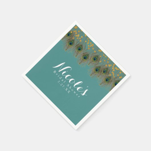 Pfauenfeathers & Gold Dots JEDES FARBParty Serviette (Ecke)