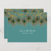 Pfauenfeathers & Gold JEDE FARBE Save the Date Ankündigungspostkarte (Vorne/Hinten)