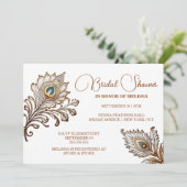 Pfauenfeathers henna inspiriert indische Braut Einladung (Stehend Vorderseite)