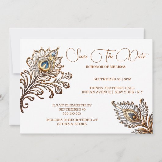 Pfauenfeathers henna inspiriert rett einladung (Vorderseite)