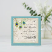 Pfauenfeathers Hochzeitseinladung Einladung (Stehend Vorderseite)