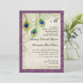 Pfauenfeathers Hochzeitseinladung Einladung (Stehend Vorderseite)