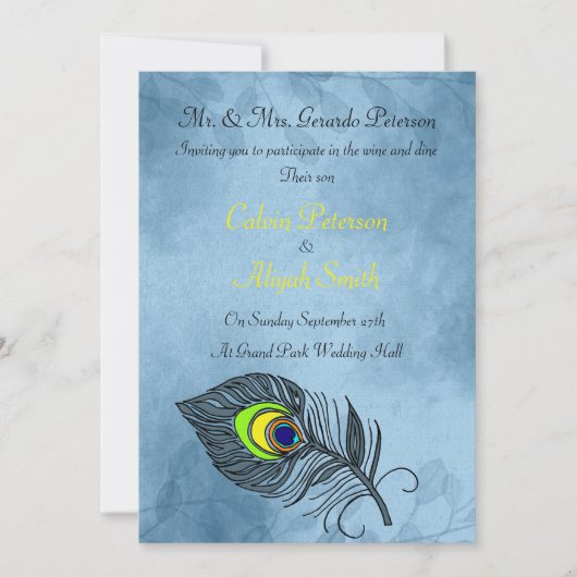 Pfauenfeathers Hochzeitseinladung Einladung (Vorderseite)