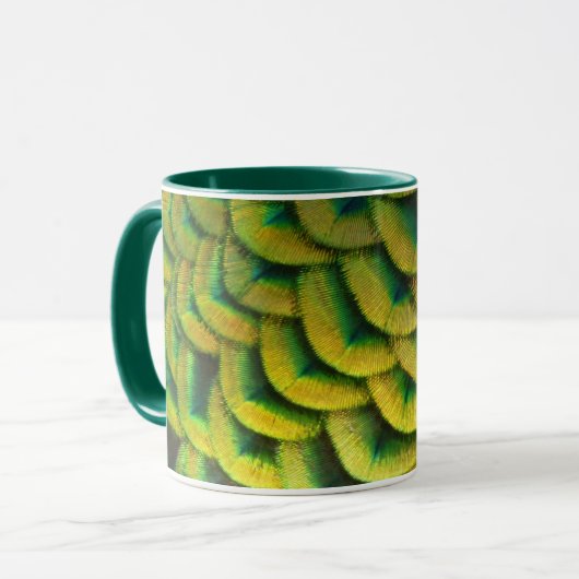 Pfauenfeathers II Farbenfrohe Natur Tasse (Vorderseite Links)