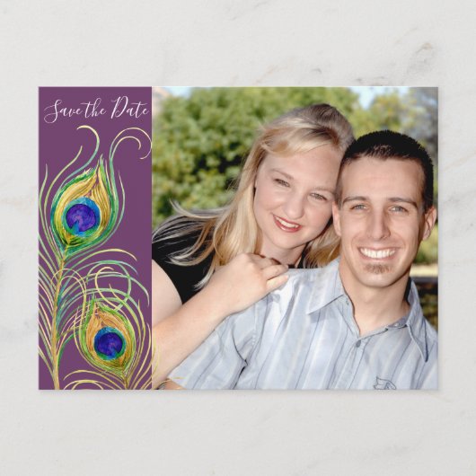 Pfauenfeathers laden Save the Date Karten ein (Vorderseite)