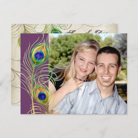 Pfauenfeathers laden Save the Date Karten ein (Vorne/Hinten)