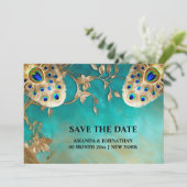 Pfauenfeathers luxuriöse Natur Vogel plumage blu Save The Date (Stehend Vorderseite)