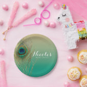 Pfauenfeathers, Mason Jar & String Lights Party Pappteller (Party)