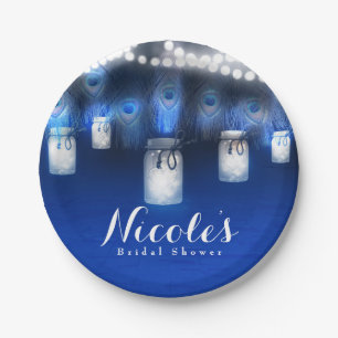 Pfauenfeathers, Mason Jar & String Lights Party Pappteller