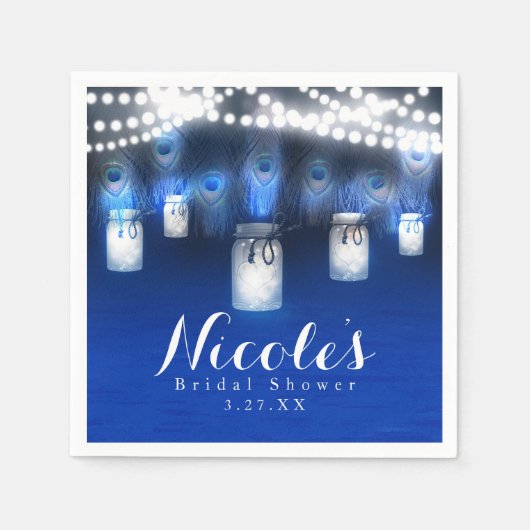 Pfauenfeathers, Mason Jar & String Lights Party Serviette (Vorderseite)
