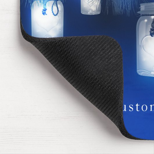 Pfauenfeathers, Mason Jar & String Lights Rustikal Mousepad (Ecke)