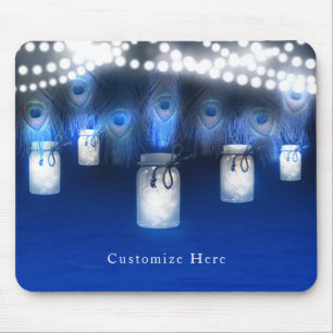 Pfauenfeathers, Mason Jar & String Lights Rustikal Mousepad