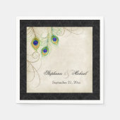 Pfauenfeathers Parchment Hochzeitsstimmung Serviette (Vorderseite)