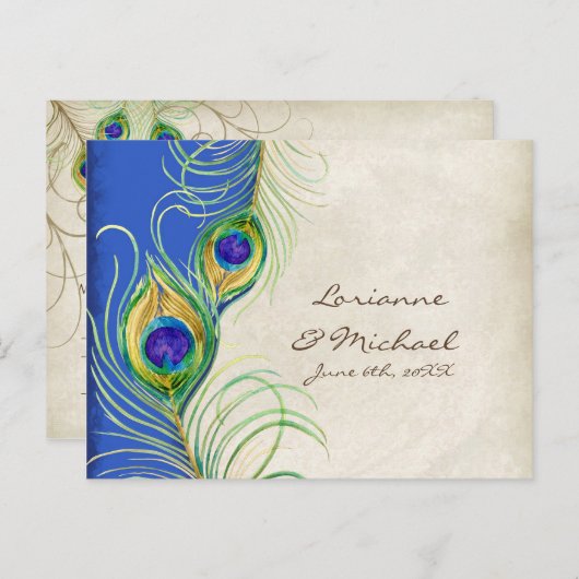 Pfauenfeathers Royal Damask UAWG Response Card Einladungspostkarte (Vorne/Hinten)