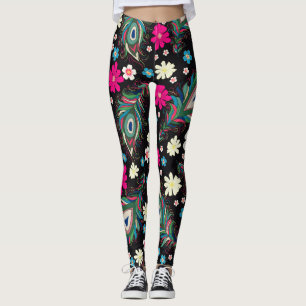 Pfauenfeathers Stickerei Nahtloses Muster Leggings