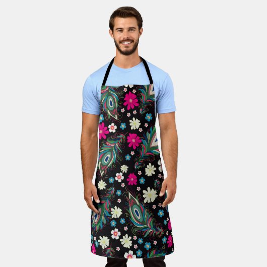 Pfauenfeathers Stickerei Nahtloses Muster Schürze (Getragen)