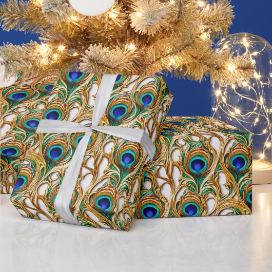 Pfauenfeathers unglaubliches Luxusgold nahtlos Geschenkpapier (Feiertage)