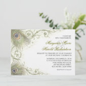Pfauenfeathers Vintage Hochzeit Einladungen (Stehend Vorderseite)