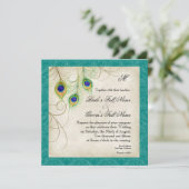 Pfauenfeathers Wedding Invitation - Aquamarin Blue Einladung (Stehend Vorderseite)