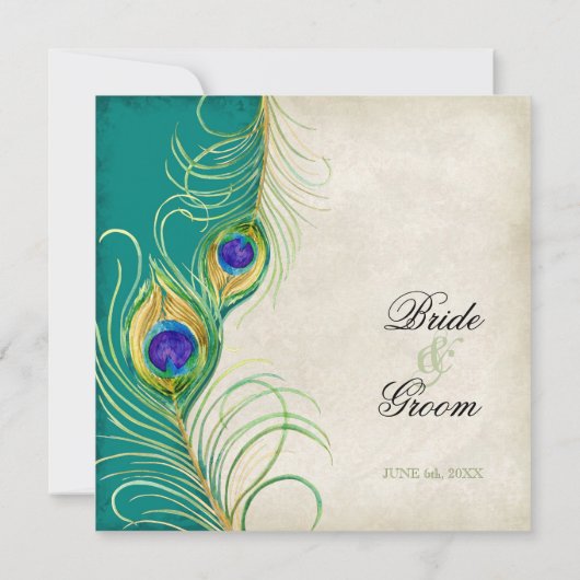 Pfauenfeathers Wedding Invitation - Aquamarin Blue Einladung (Rückseite)