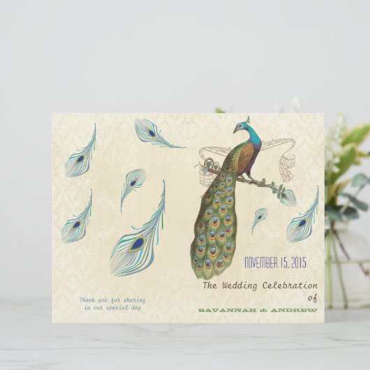 Pfauenfeathers Wedding Program (Stehend Vorderseite)