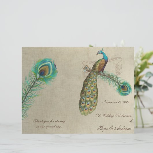 Pfauenfeathers Wedding Program 4 (Stehend Vorderseite)