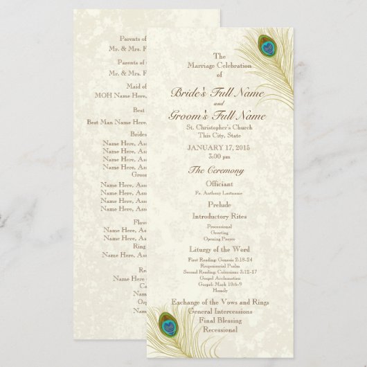 Pfauenfeathers Wedding Program Programm (Vorne/Hinten)