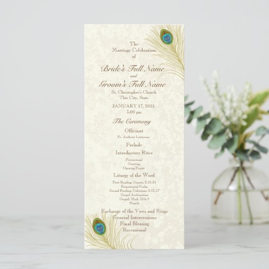 Pfauenfeathers Wedding Program Programm (Stehend Vorderseite)
