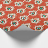 Pfauenfeathers, weiß auf Mandarin Orange Geschenkpapier (Ecke)