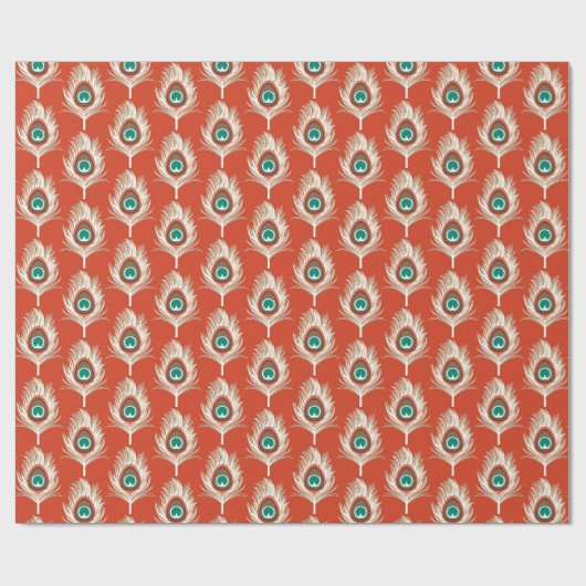 Pfauenfeathers, weiß auf Mandarin Orange Geschenkpapier (Flach)
