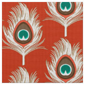 Pfauenfeathers, weiß auf Mandarin Orange Stoff (Nahaufnahme)