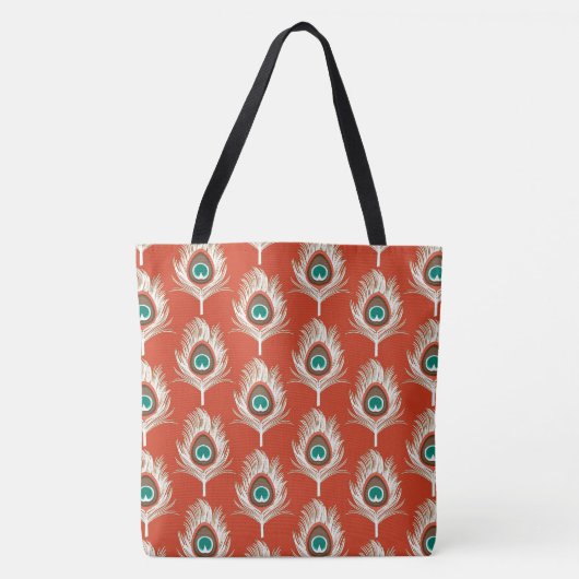 Pfauenfeathers, weiß auf Mandarin Orange Tasche (Vorderseite)