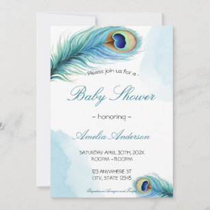 Pfauenfeder-Aquarell Elegante Babyparty Einladung