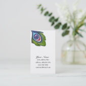 Pfauenfeder auf weiß visitenkarte (Stehend Vorderseite)