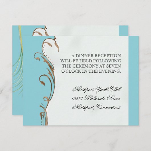 Pfauenfeder bei Wirbel - Einladung zur Hochzeit (Vorne/Hinten)