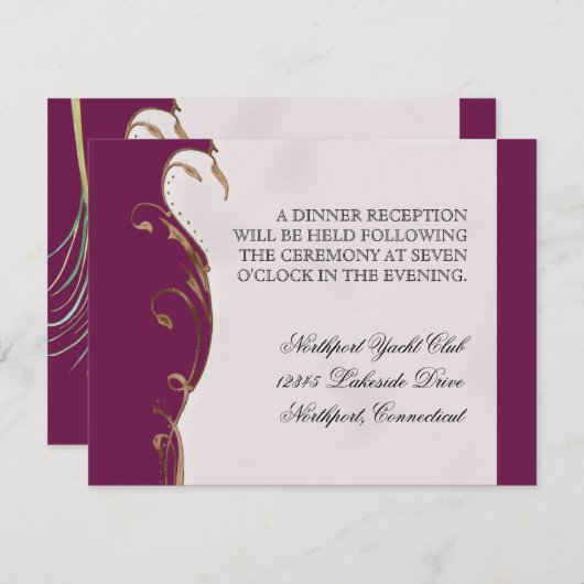 Pfauenfeder bei Wirbel - Einladung zur Hochzeit (Vorne/Hinten)