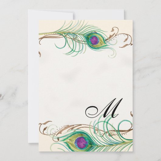 Pfauenfeder bei Wirbel - Einladung zur Hochzeit (Rückseite)