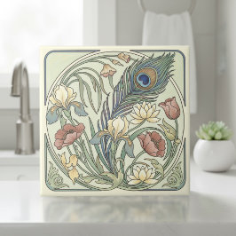 Pfauenfeder-Blumen-Art Nouveau Pat#1 ID1193 Fliese