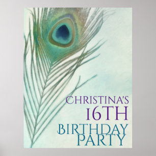 Pfauenfeder Boho Chic Wasserfarben Banner Poster