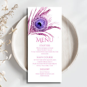 Pfauenfeder Chic Glitter Rosa Bat Mitzwa Menükarte