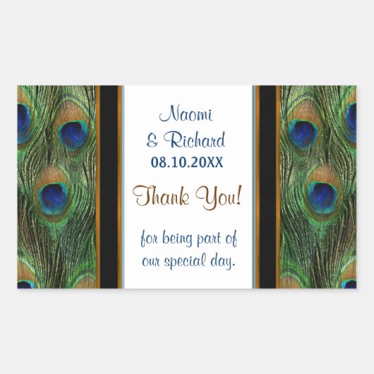 Pfauenfeder Danke Siegel - Anpassen Rechteckiger Aufkleber (Vorderseite)