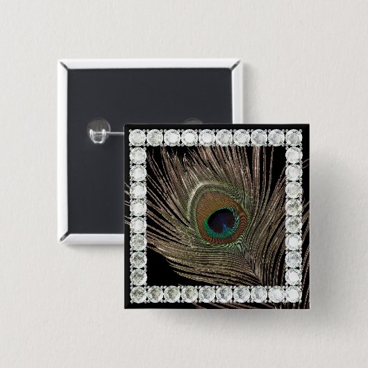 Pfauenfeder-Diamantquadrat Button (Vorne & Hinten)